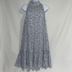 Sam Edelman Drop Waist Blue Periwinkle trapeze Dress Swiss Dot High Neck 6